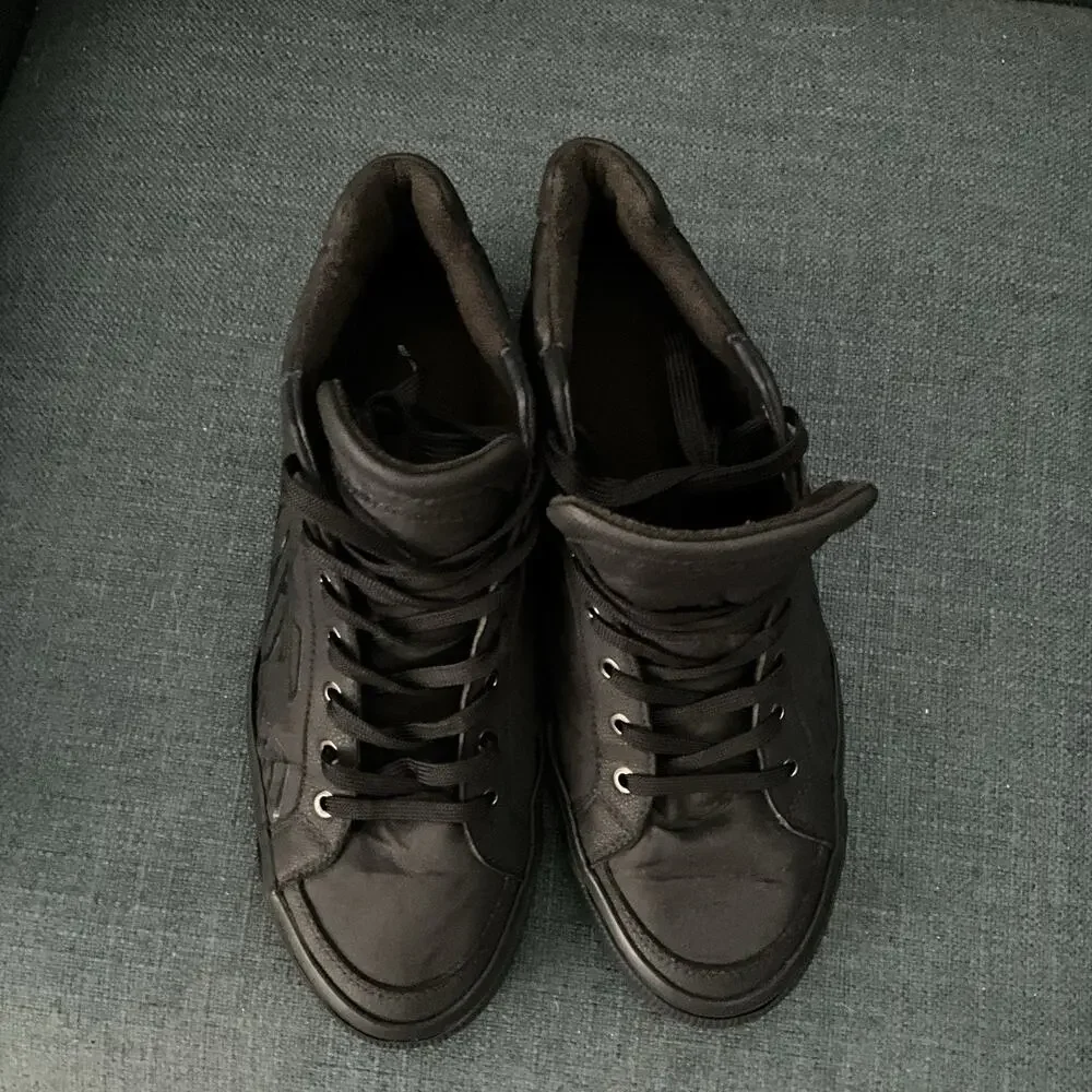 Emporio Armani Eagle Logo Nylon Leather High Top Sneakers Black Size 7 EU 40